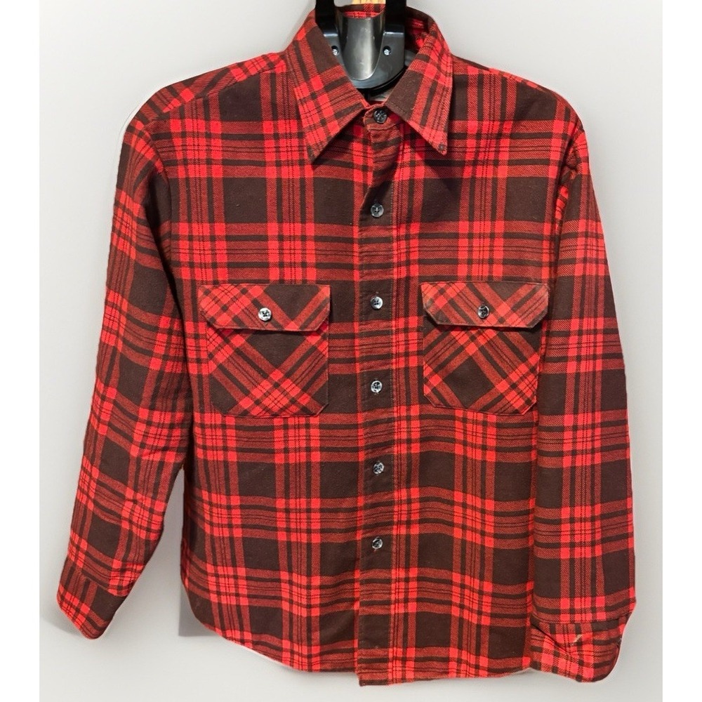 Vintage Mens L Red & Black Plaid Fieldmaster Quilt Lined Flannel  Shacket Shirt